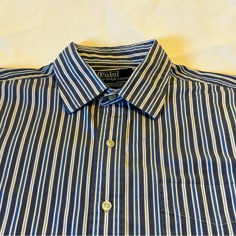 POLO by Ralph Lauren Curham Sport Men’s L Blue & White Striped Dress Shirt